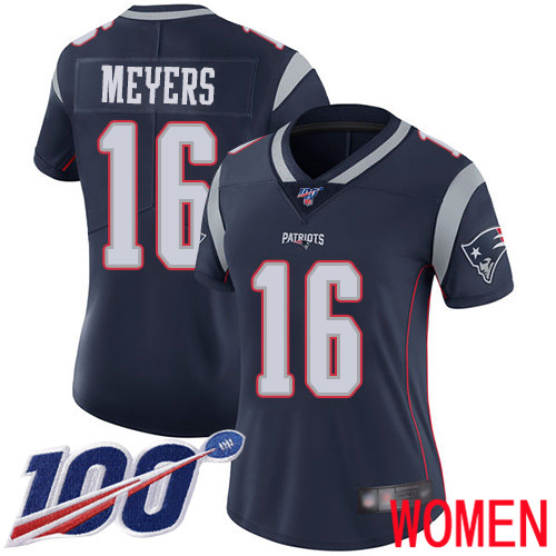 New England Patriots Football 16 100th Limited Navy Blue Women Jakobi Meyers Home NFL Jersey